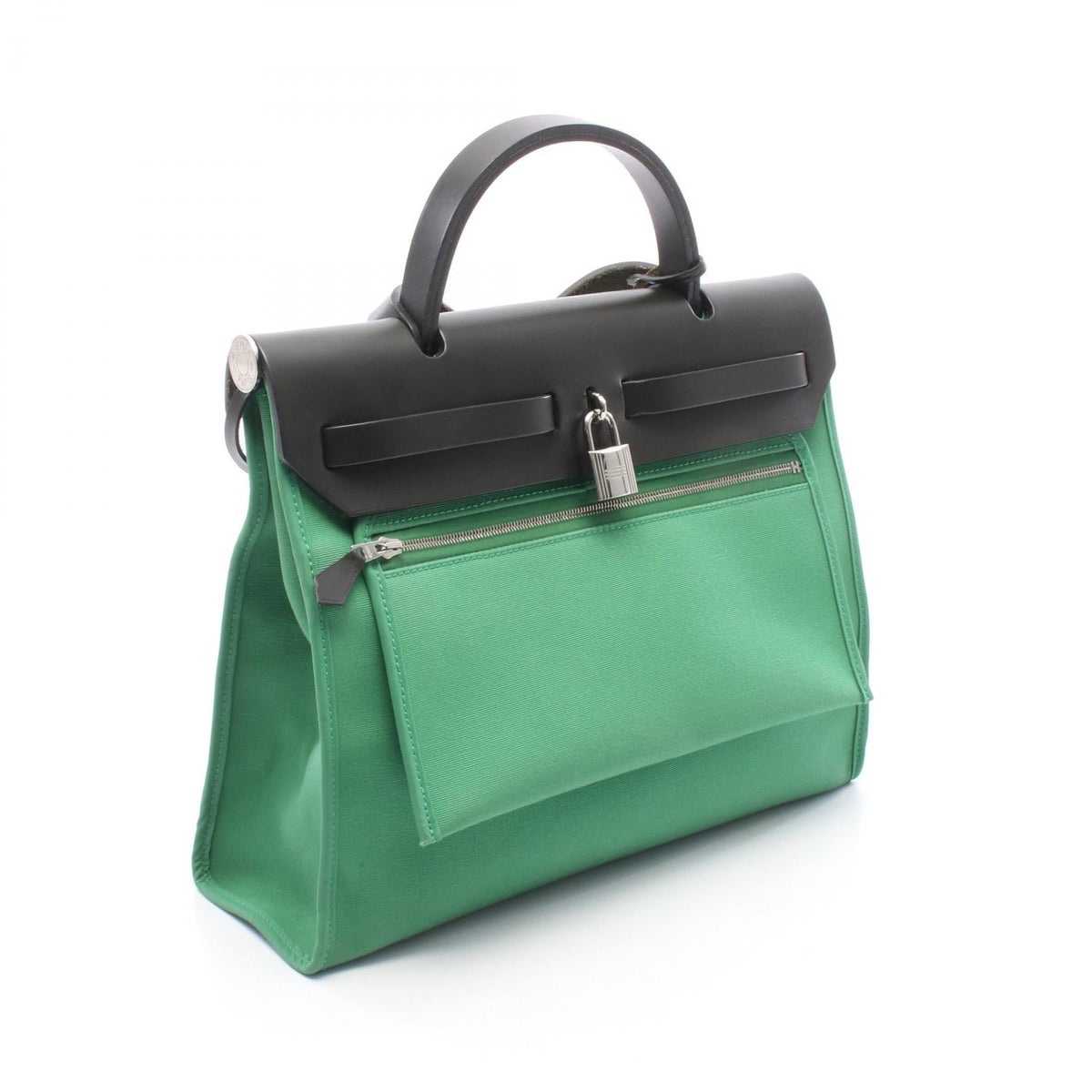HERMES Alebag Zip PM 2WAY HandbagBamboo Bamboo Green/Black Toile officier canvas leather Toile officier / Vache leather hunter 2120300054607
