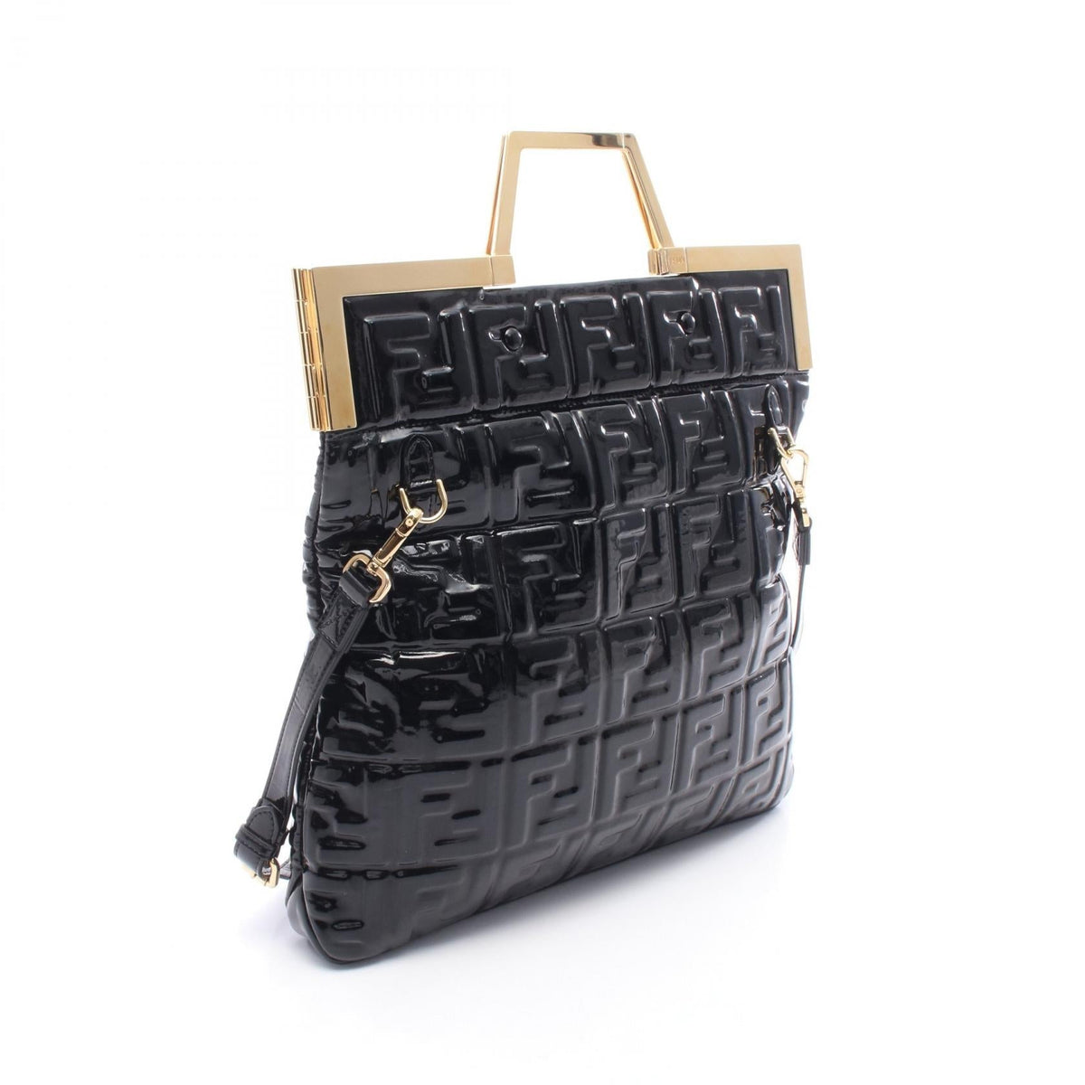 FENDI FF emboss 2WAY Tote Bag Black Patent leather 8BH362 2120100034380