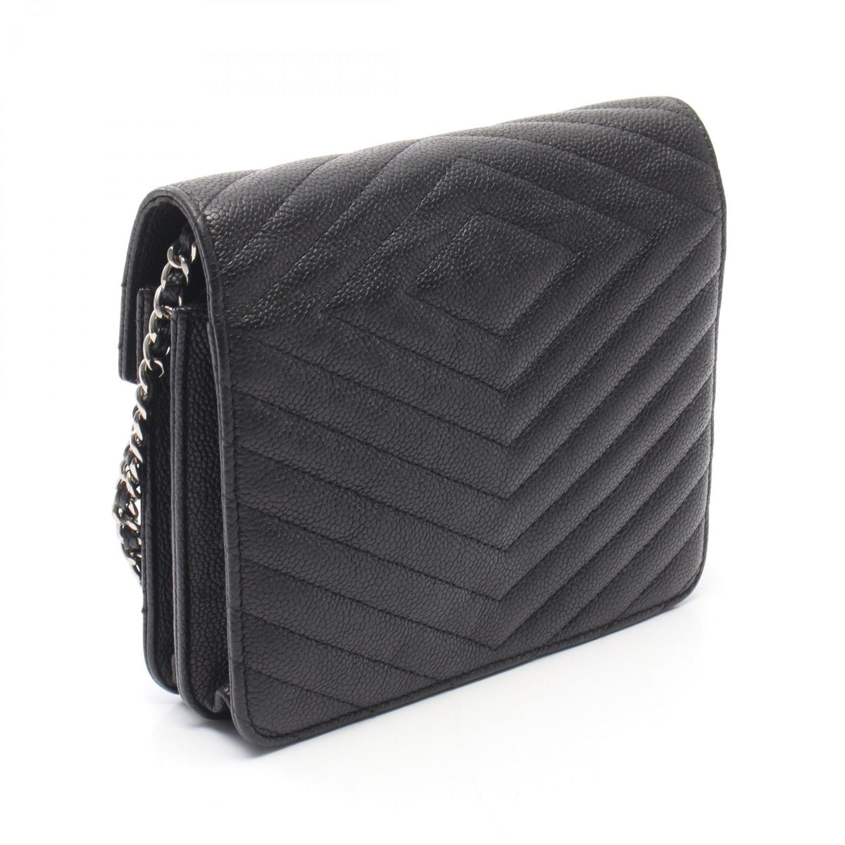 CHANEL Black Chevron V Stitch Grained Calfskin leather A84350 2101220002442