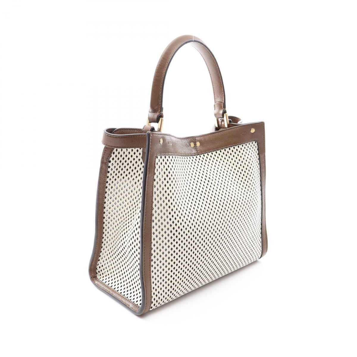 FENDI Peekaboo X-Lite Medium Perforated Handbag White/Brown leather 8BN310 2101220002688