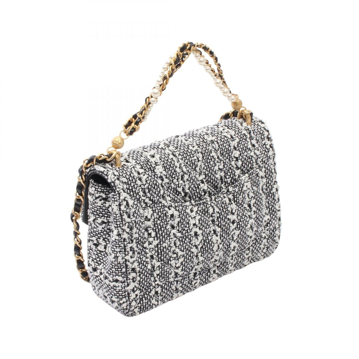 CHANEL White/Black Matelasse Artificial pearl Fabric�leather AS4384 2101220002848