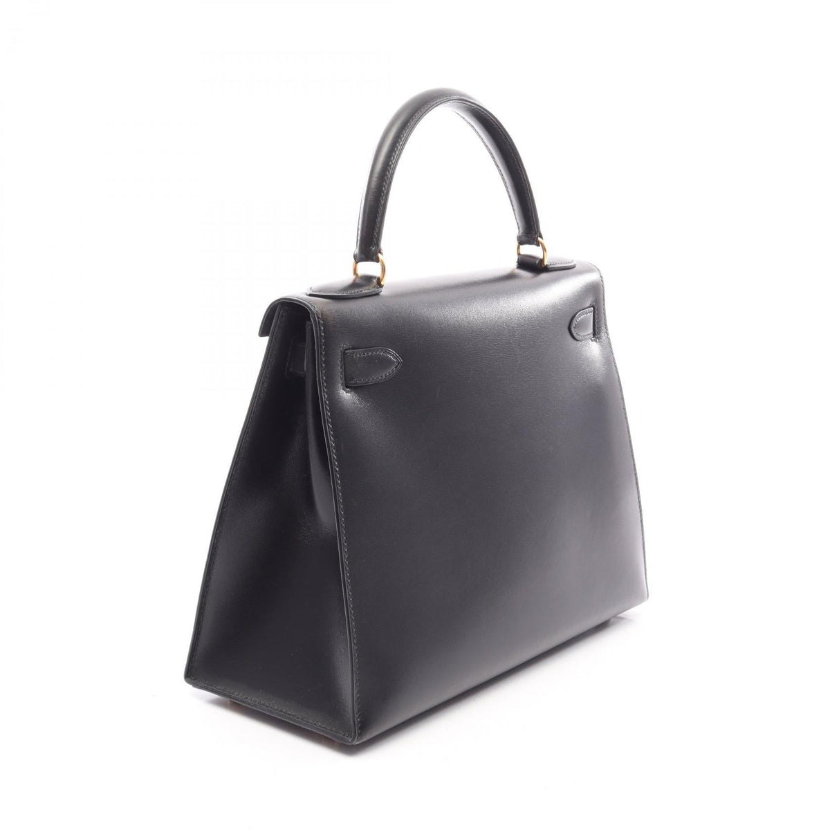 HERMES Kelly 28 2WAY (External Stitching) Handbag Black Box calf leather Calfskin (cowhide) 2101219996318