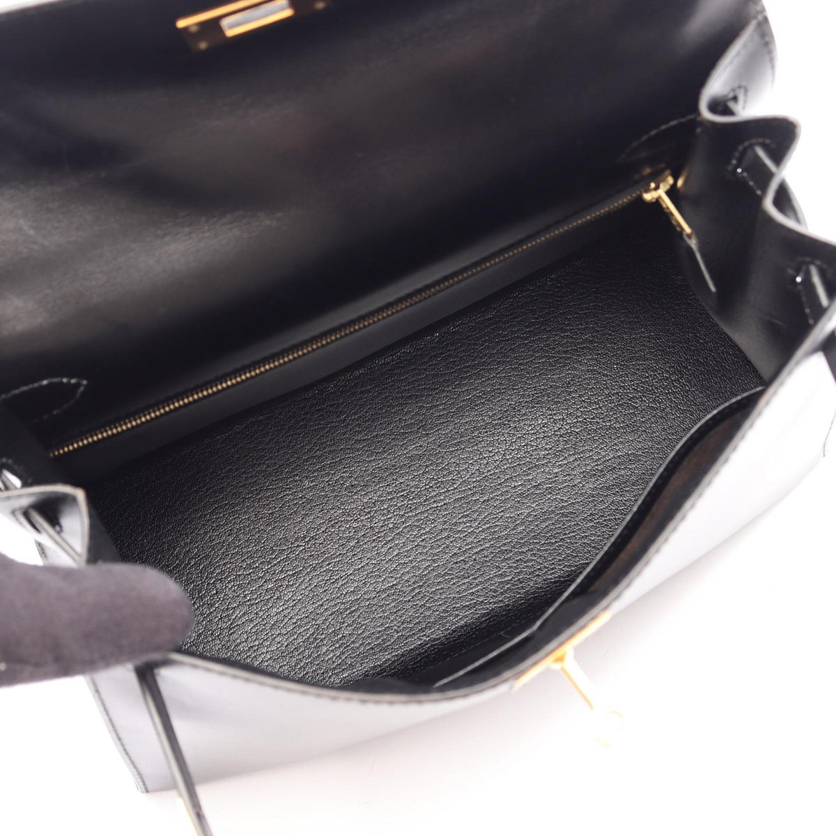 HERMES Kelly 28 2WAY (External Stitching) Handbag Black Box calf leather Calfskin (cowhide) 2101219996318
