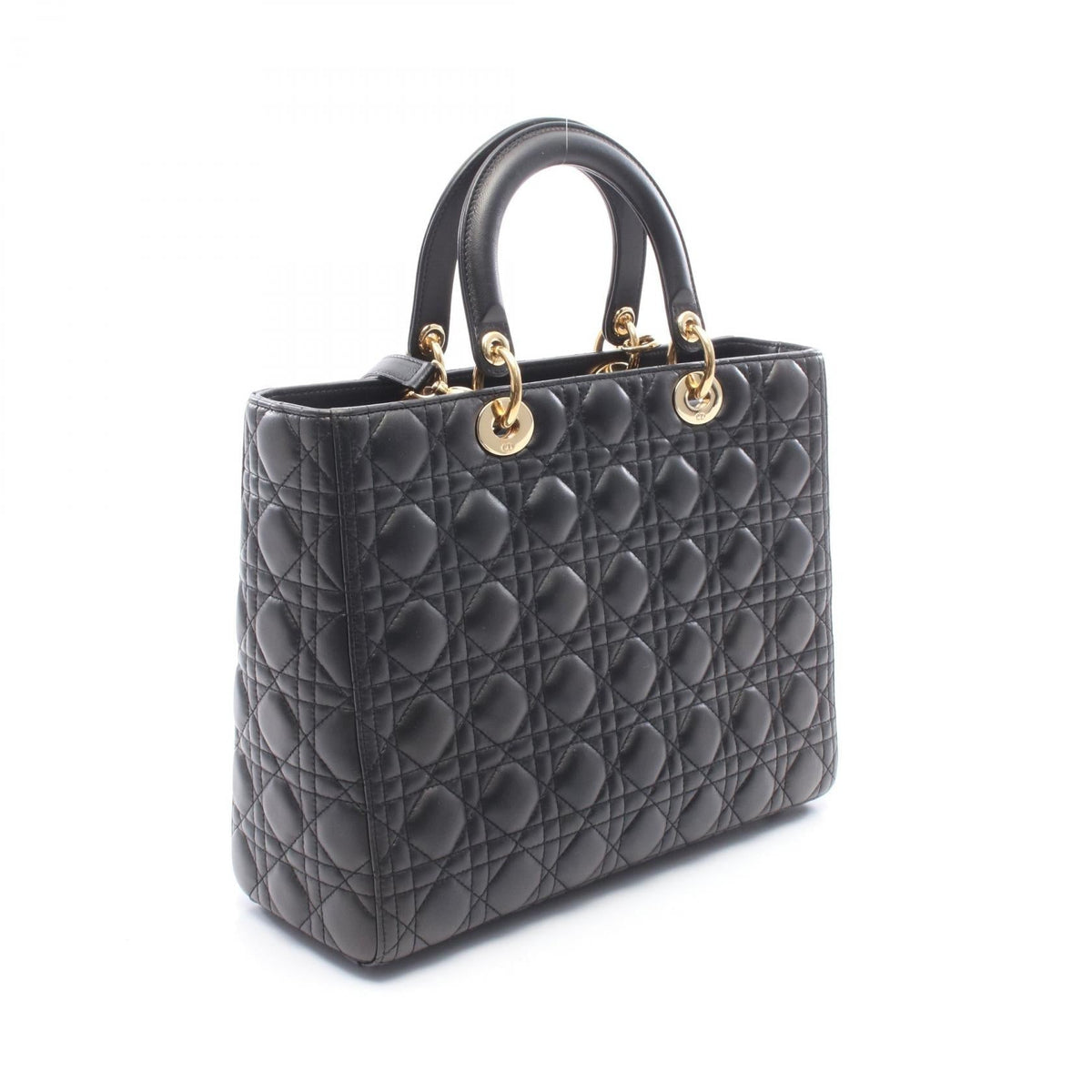 Dior Lady Christian Dior Large Cannage 2WAY Handbag Black leather 2101219996349