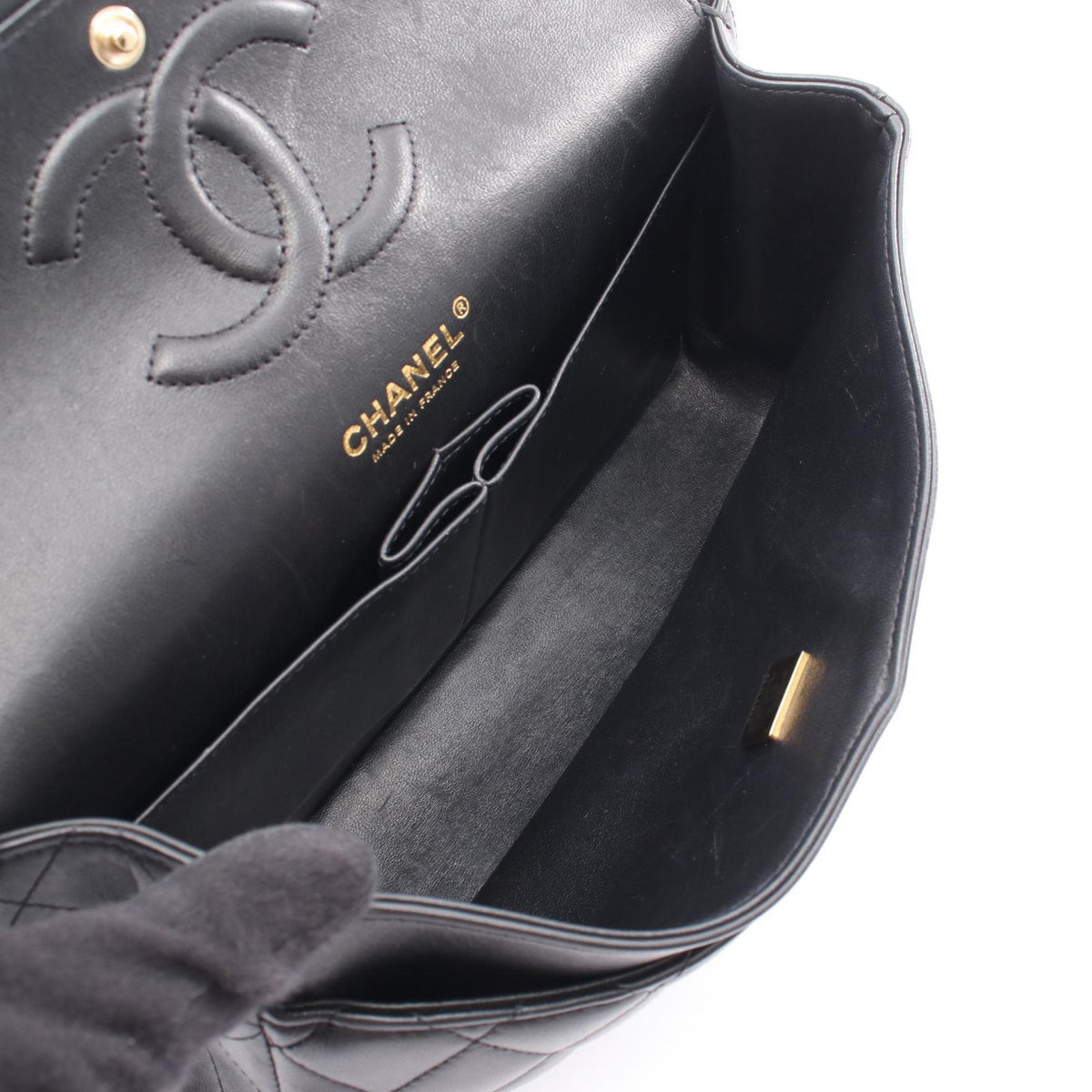 CHANEL Black Matelasse W flap Lambskin (sheep leather) 2101219992051