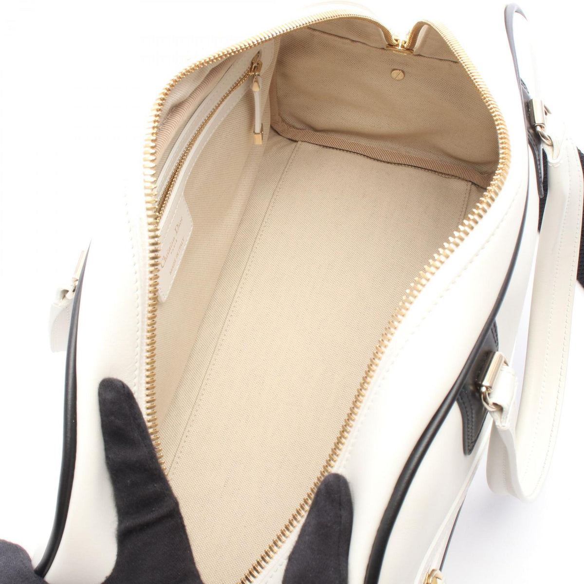 Dior Vibe Bowling Bag 2WAY Handbag White/Black leather 2101219992457