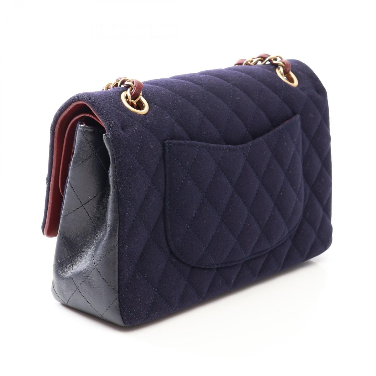 CHANEL Navy Matelasse W flap wool�leather A01112 2106800636444