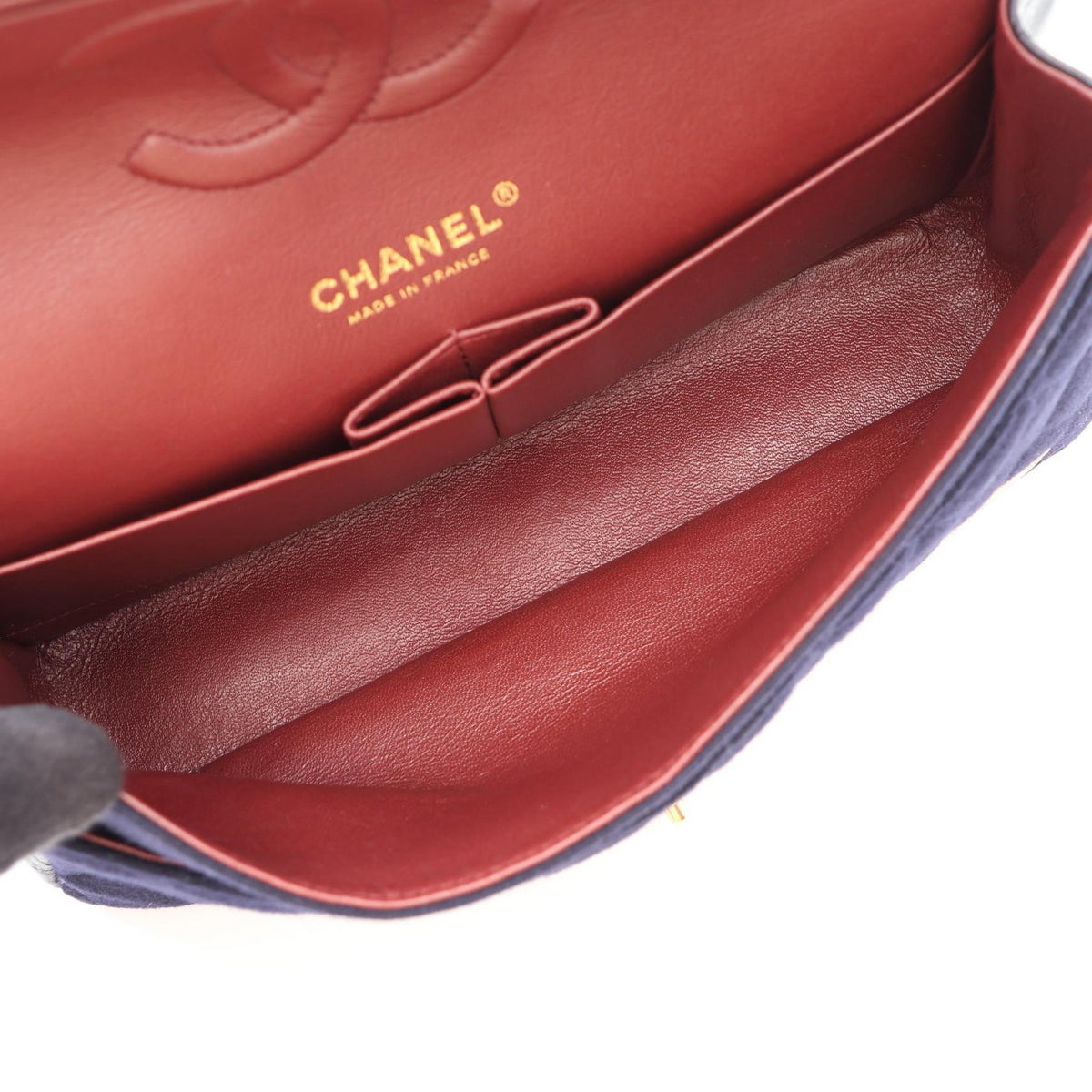 CHANEL Navy Matelasse W flap wool�leather A01112 2106800636444