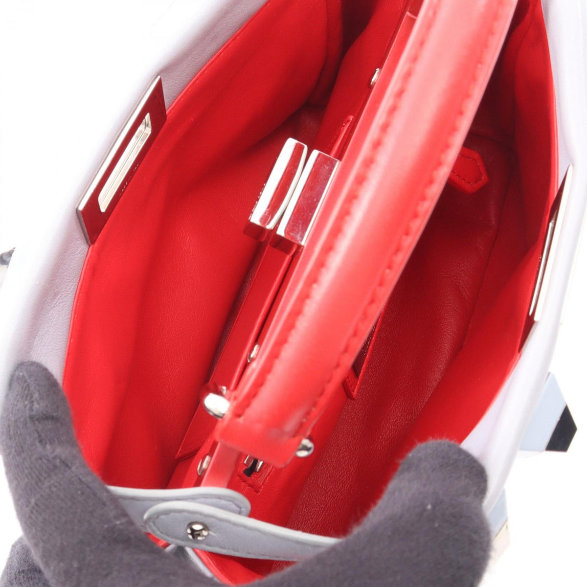 FENDI Mini Peekaboo Studs 2WAY Handbag Blue/Red leather 8BN244 2118300092491