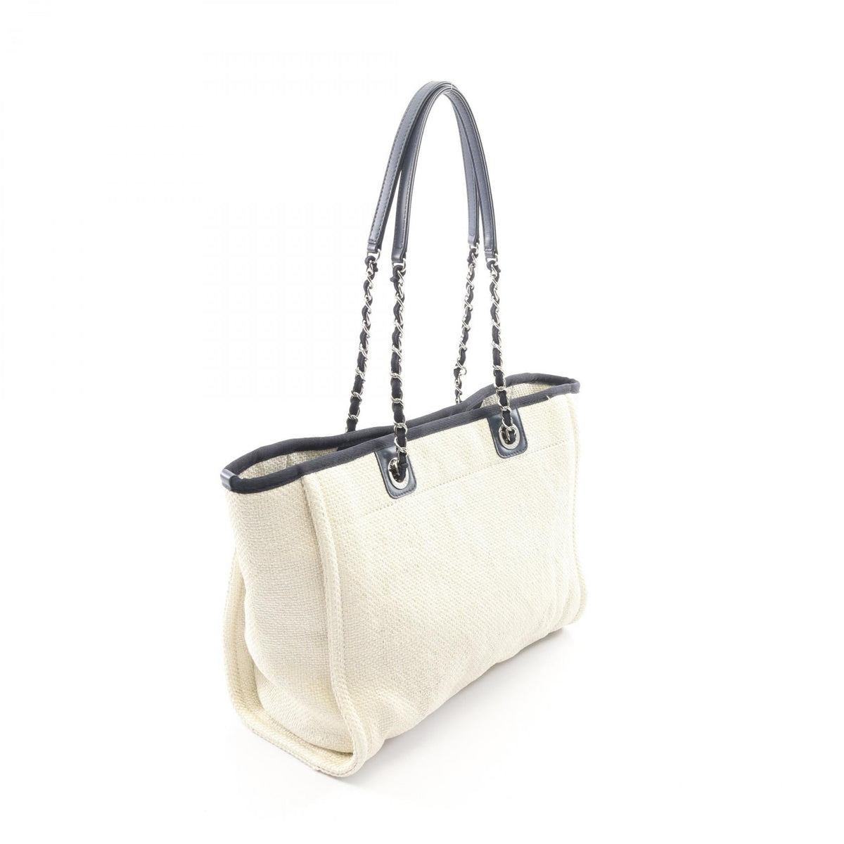CHANEL White/Navy Deauville leather�straw A67001 2107400257800