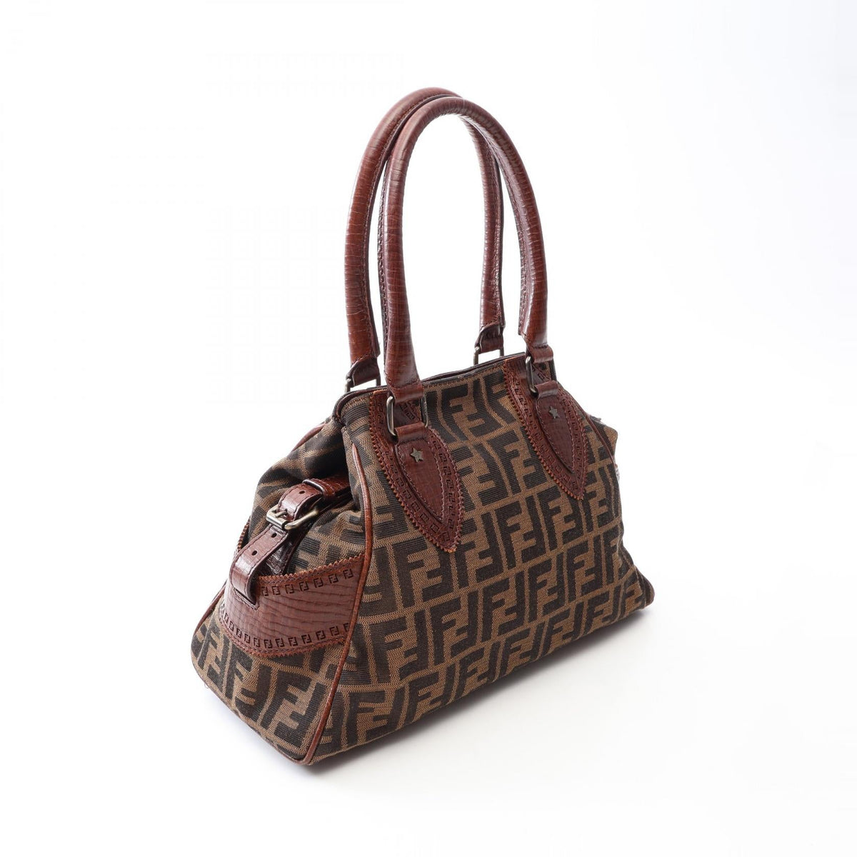 FENDI Ethnico Zucca Handbag Brown canvas�leather 2101219989495