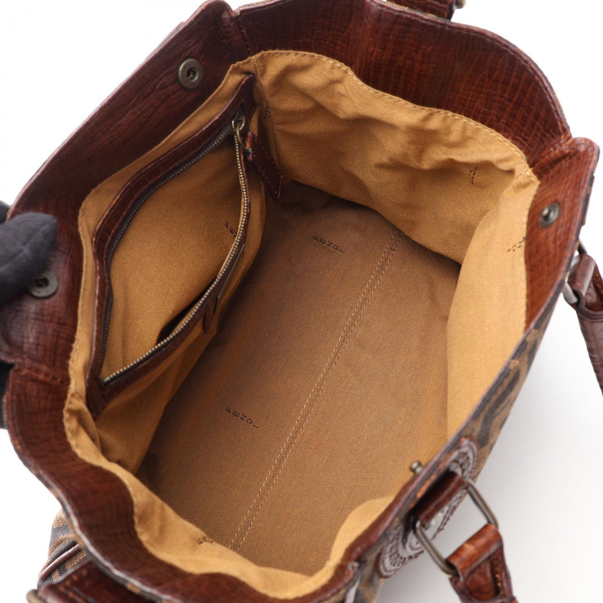 FENDI Ethnico Zucca Handbag Brown canvas�leather 2101219989495