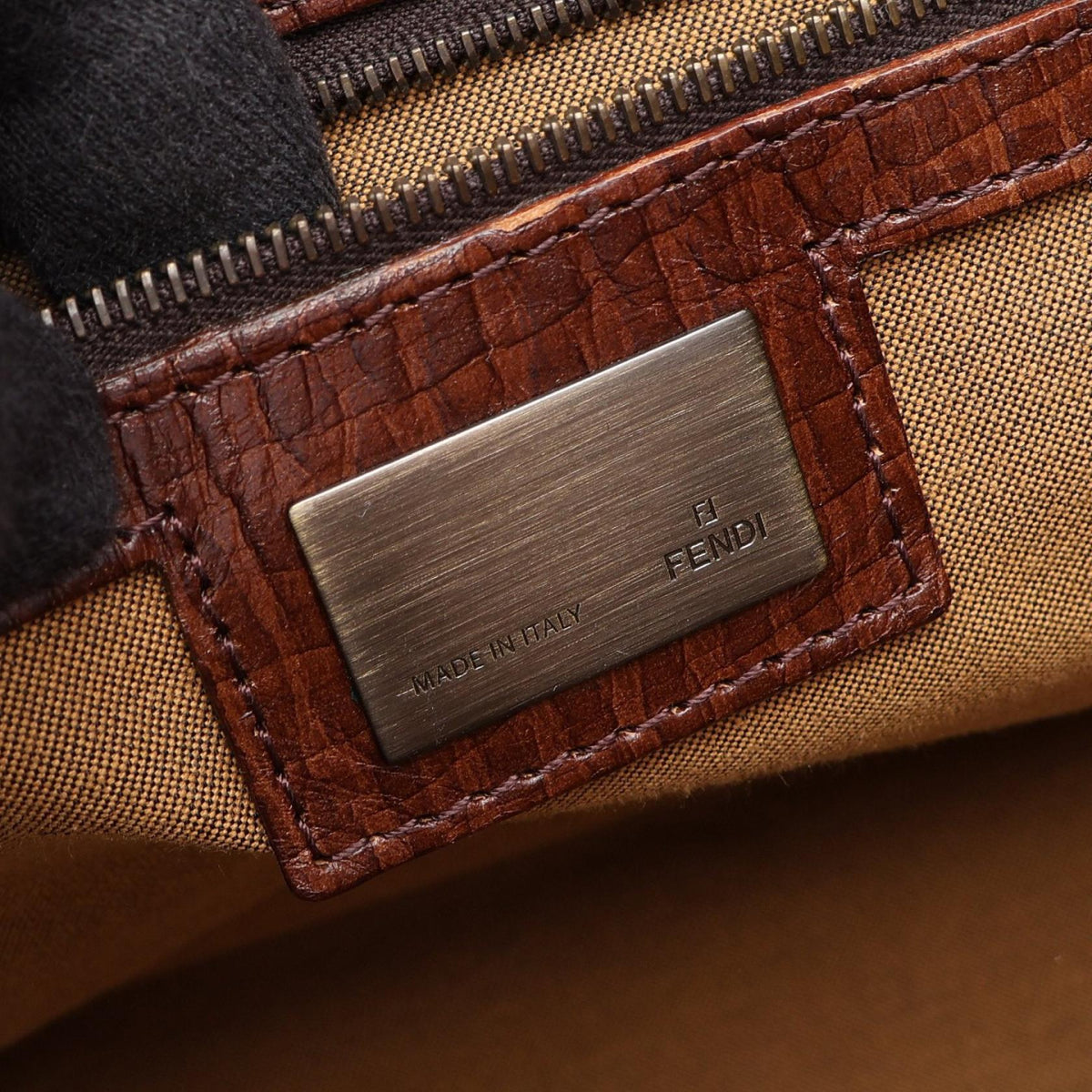 FENDI Ethnico Zucca Handbag Brown canvas�leather 2101219989495