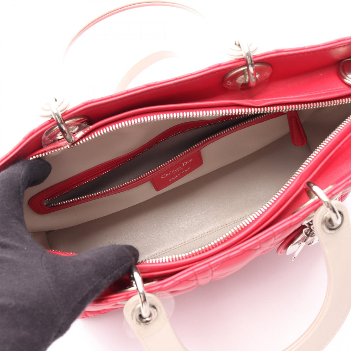 Dior Lady Christian Dior Large Cannage 2WAY Handbag Pink/Gray leather 2101219989587