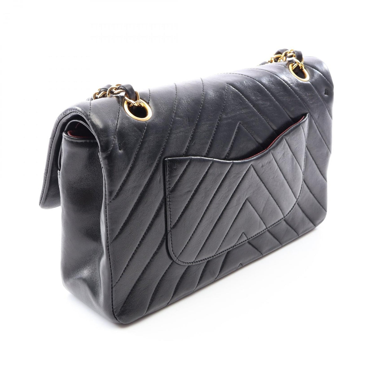 CHANEL Black Chevron V-stitch W-flap Lambskin (sheep leather) 2101219988603