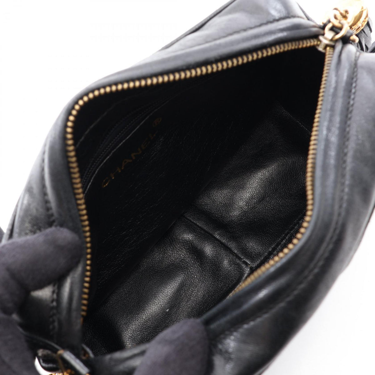 CHANEL Black COCO Mark Diamond Stitch Fringe Lambskin (sheep leather) 2101219988641