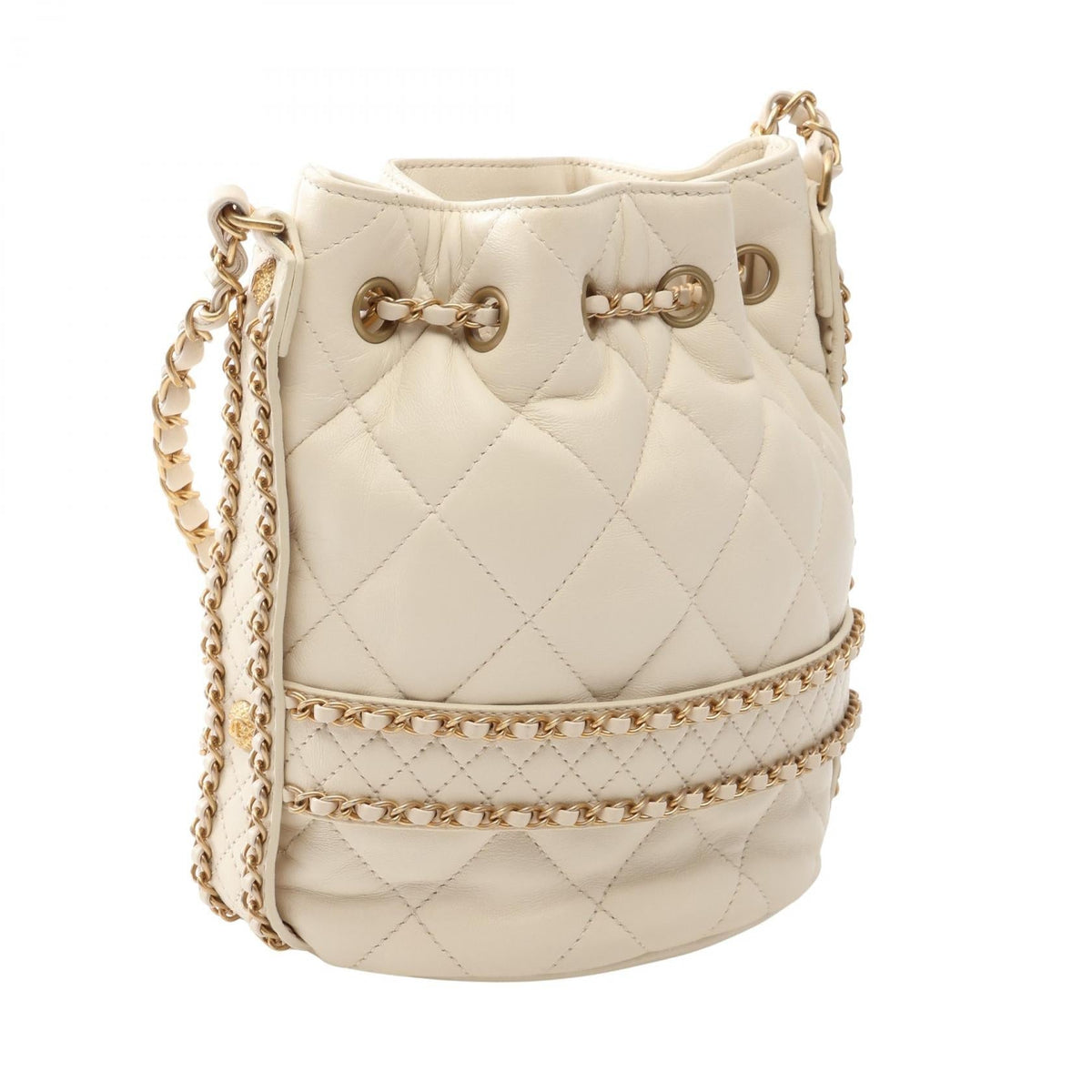 CHANEL White Matelasse Drawstring Bucket Bag Lambskin (sheep leather) AS2212 2106800636314