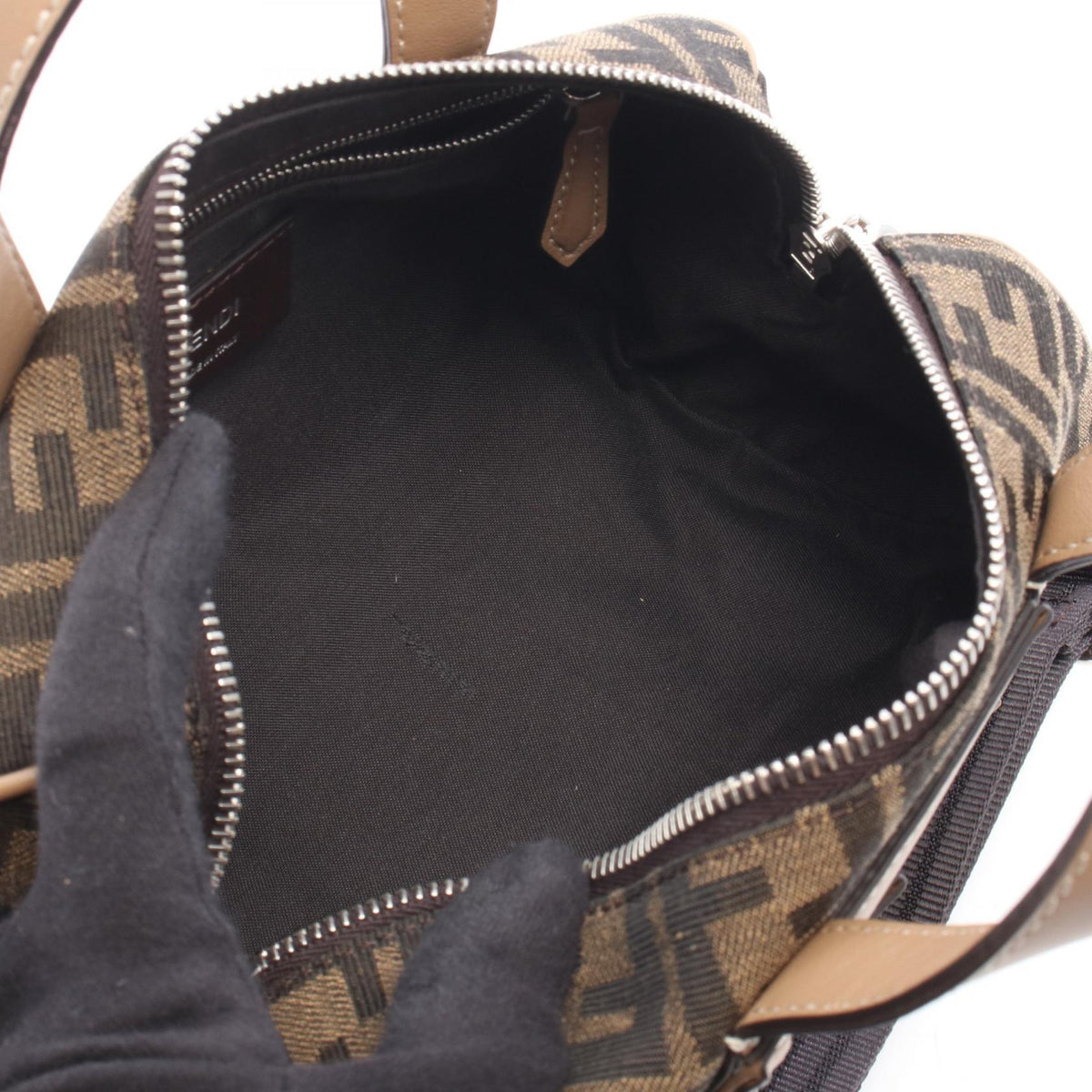 FENDI Zucca 2WAY Handbag Black/Beige canvas leather 7VA570 2101219983035