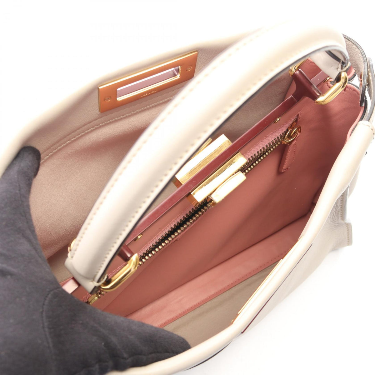 FENDI Peekaboo Regular 2WAY Handbag Beige leather 2101219983271