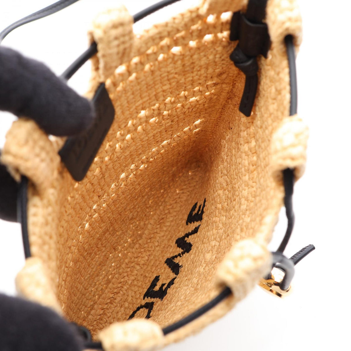 LOEWE anagram Shoulder Bag Beige/Black leather Raffia C756PHPX012165 2101219983967