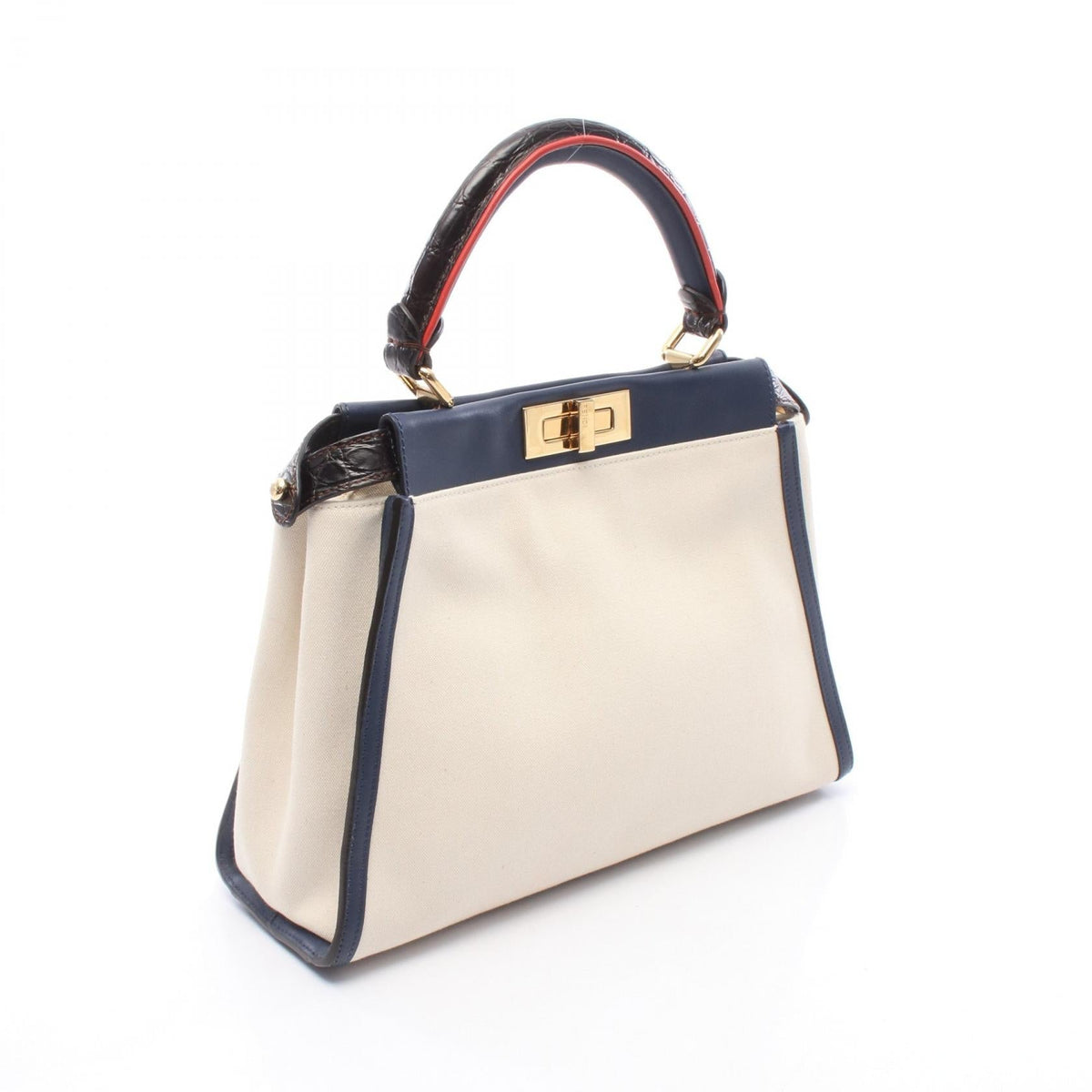 FENDI Peekaboo Regular 2WAY Handbag Beige/Navy/Red canvas�leather 8BN290 2101219982625