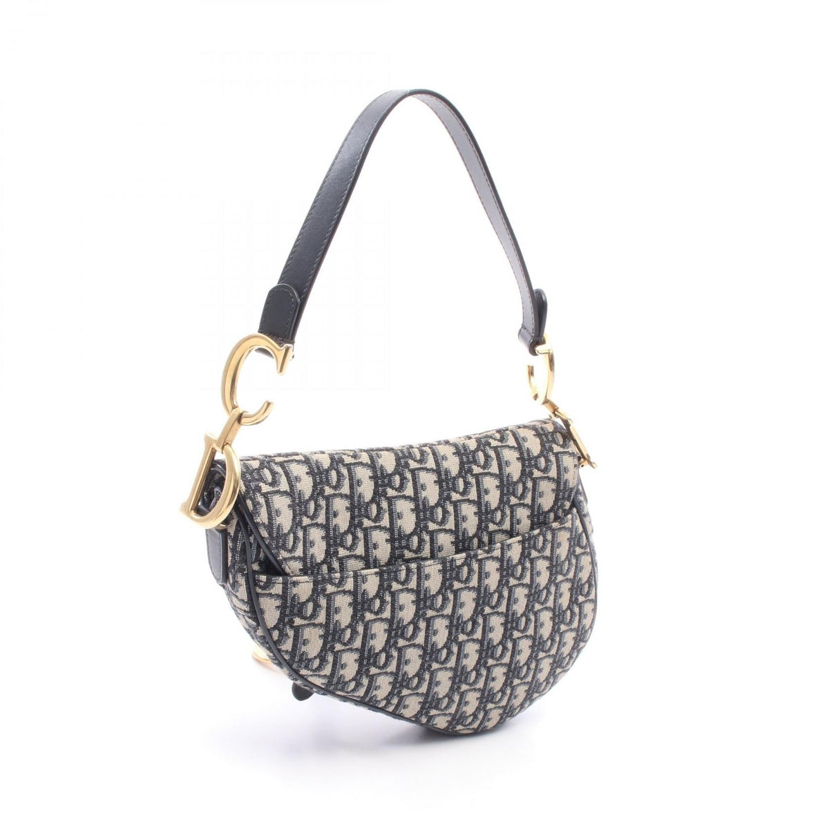 Dior SADDLE Oblique 2-Way Saddle Handbag Navy/Beige canvas�leather 05-RU-1108 2106800635867