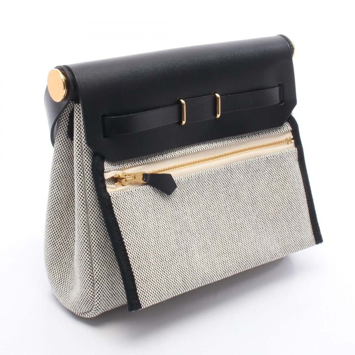 HERMES Airbag Zip Mini Shoulder BagEcru Ecru Gray/Black Toile H canvas leather Toile H / Vache leather Hunter 2107400257459