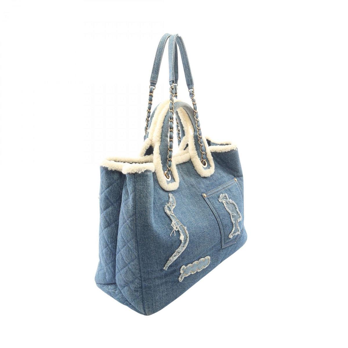 CHANEL Blue/White Large shopping bag 2WAY denim�Mouton AS0759 2106800635027