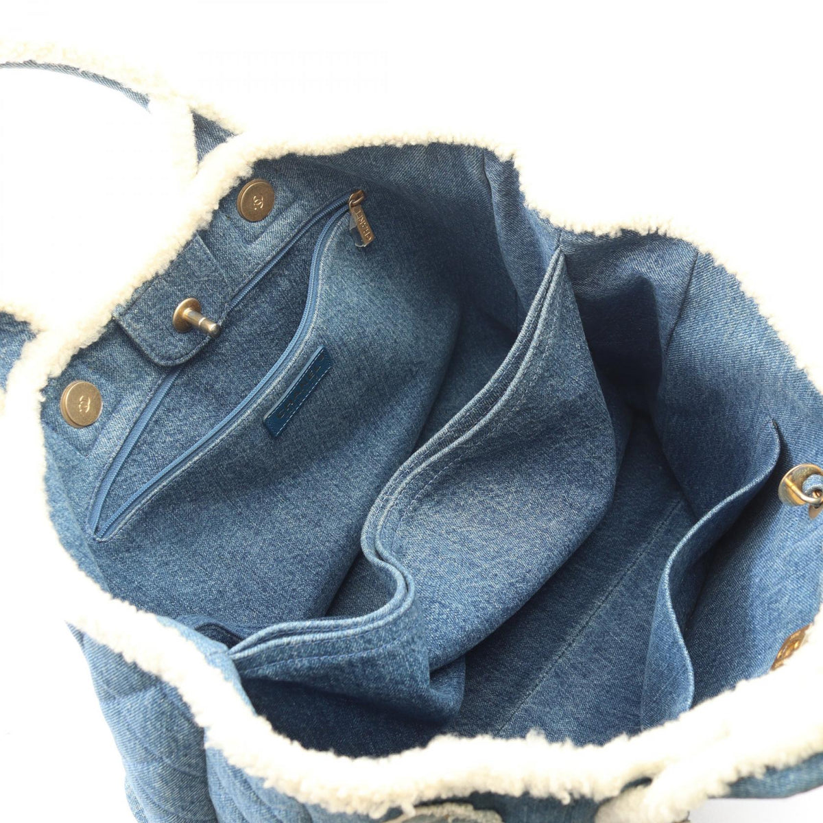 CHANEL Blue/White Large shopping bag 2WAY denim�Mouton AS0759 2106800635027