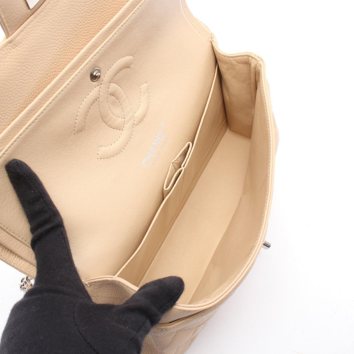 CHANEL Beige Matelasse W flap Grained Calfskin leather A01112 2106800634808