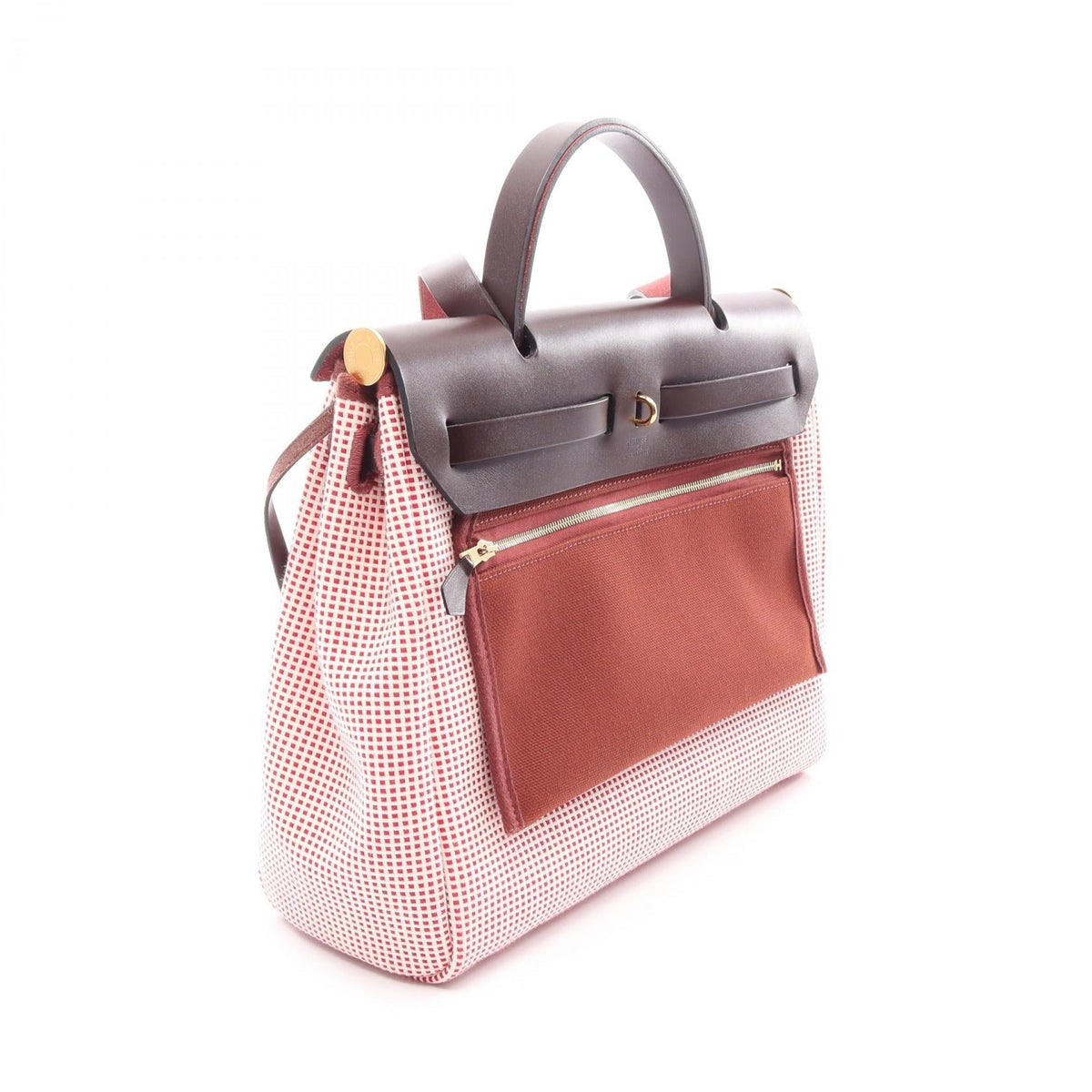 HERMES Alebag Zip PM 2WAY HandbagFramboise Framboise Red/White/Bordeaux/Rouge sellier Vache leather hunter canvas leather Toile Cadrile / Vache leather Hunter 2120300053471