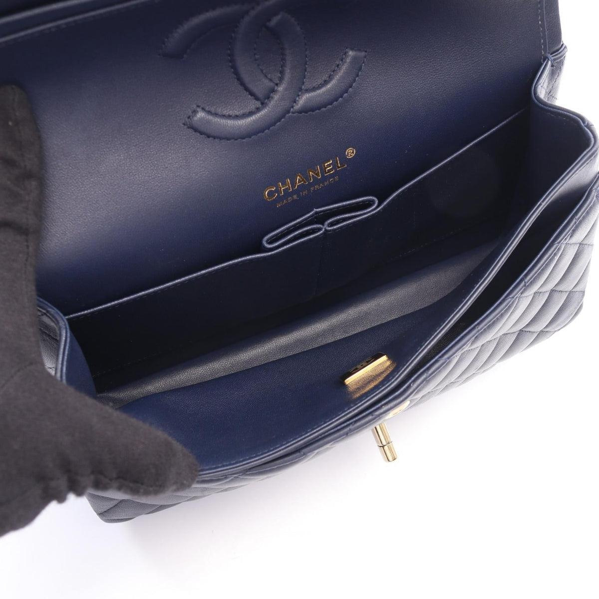 CHANEL Navy Matelasse W flap Lambskin (sheep leather) A01112 2106800634709