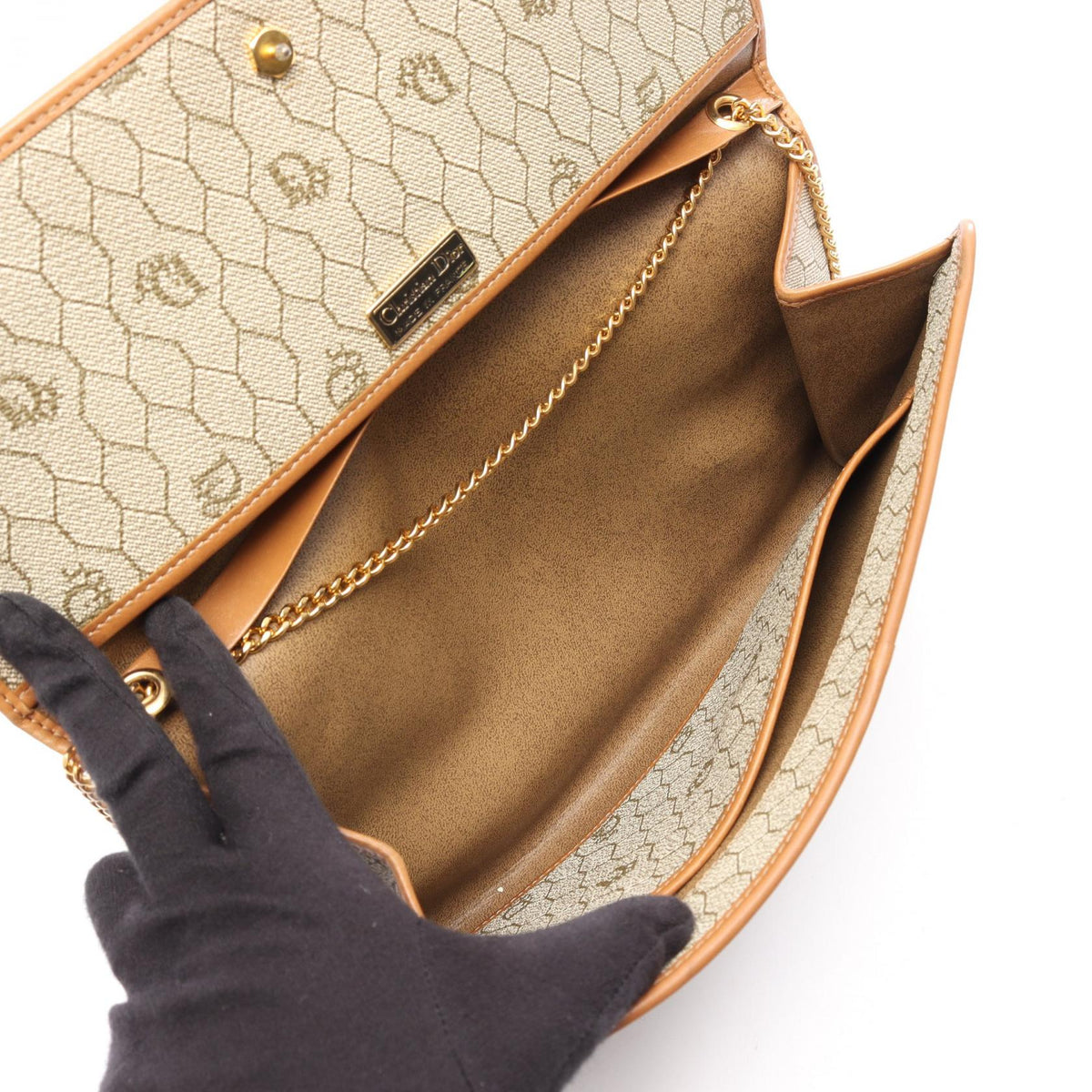 Christian Dior Honeycomb Shoulder Bag Beige/Brown PVC coated canvas�leather 2101219967493