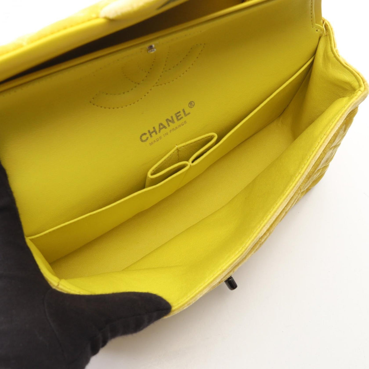 CHANEL Yellow Matelasse W-flap Black hardware Fabric 2101219966724