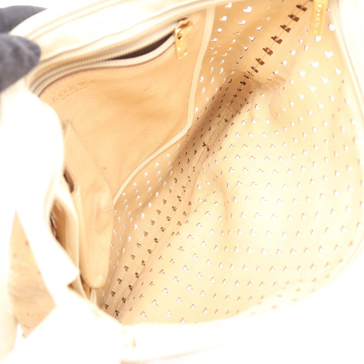LOEWE punching Shoulder Bag Beige/Beige Suede leather 2101219966151
