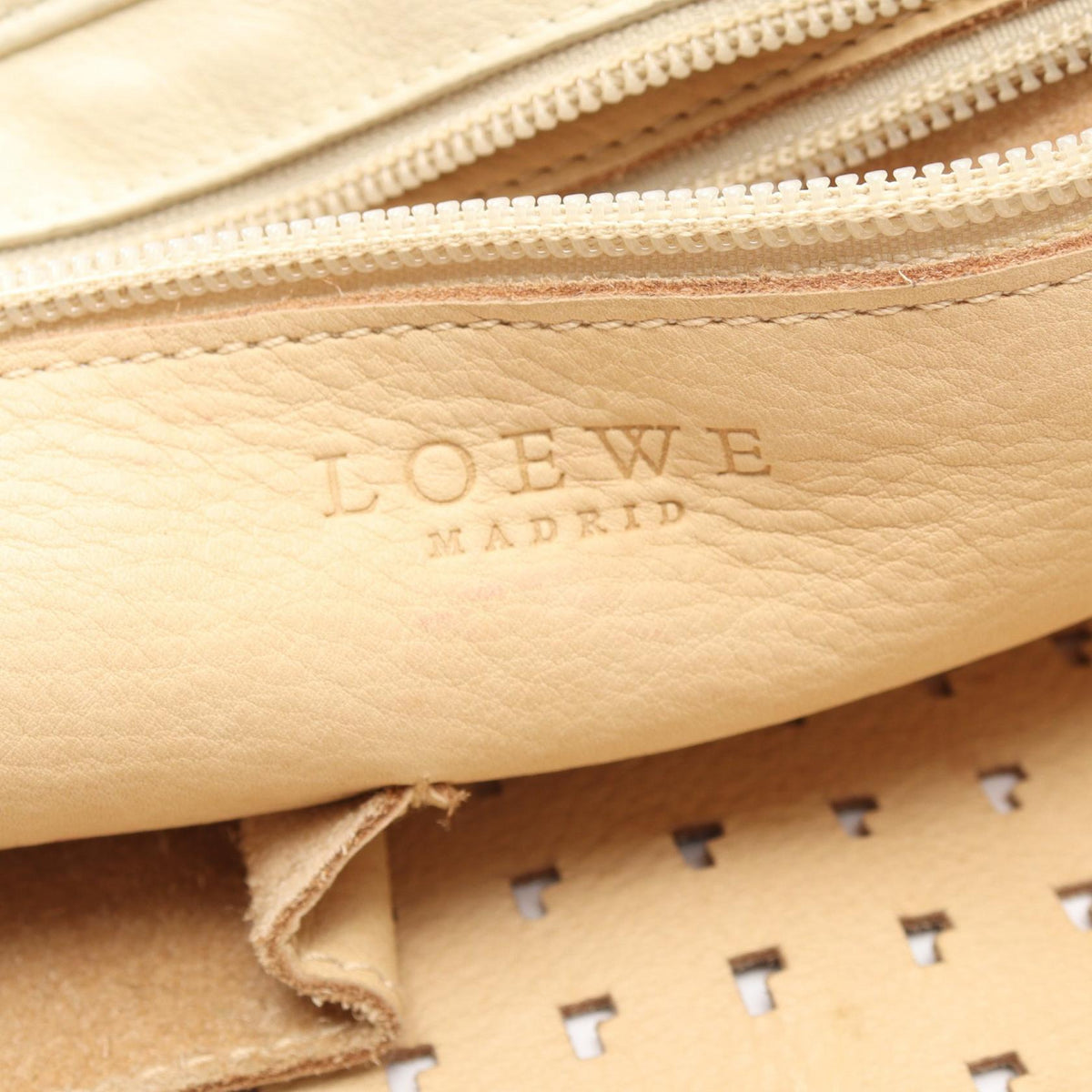 LOEWE punching Shoulder Bag Beige/Beige Suede leather 2101219966151