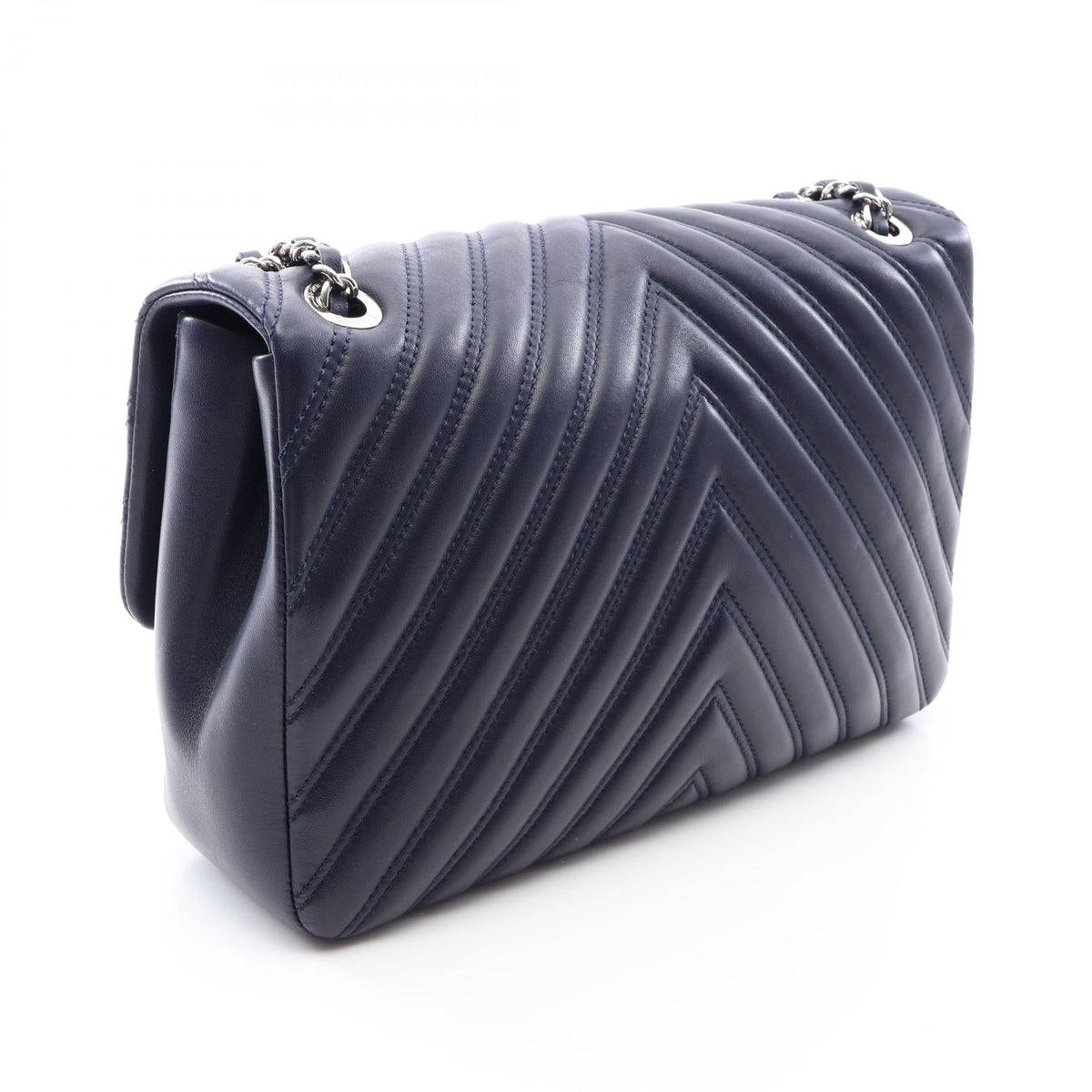 CHANEL Navy Chevron V-stitch ChainShoulder Lambskin (sheep leather) 2101219958774