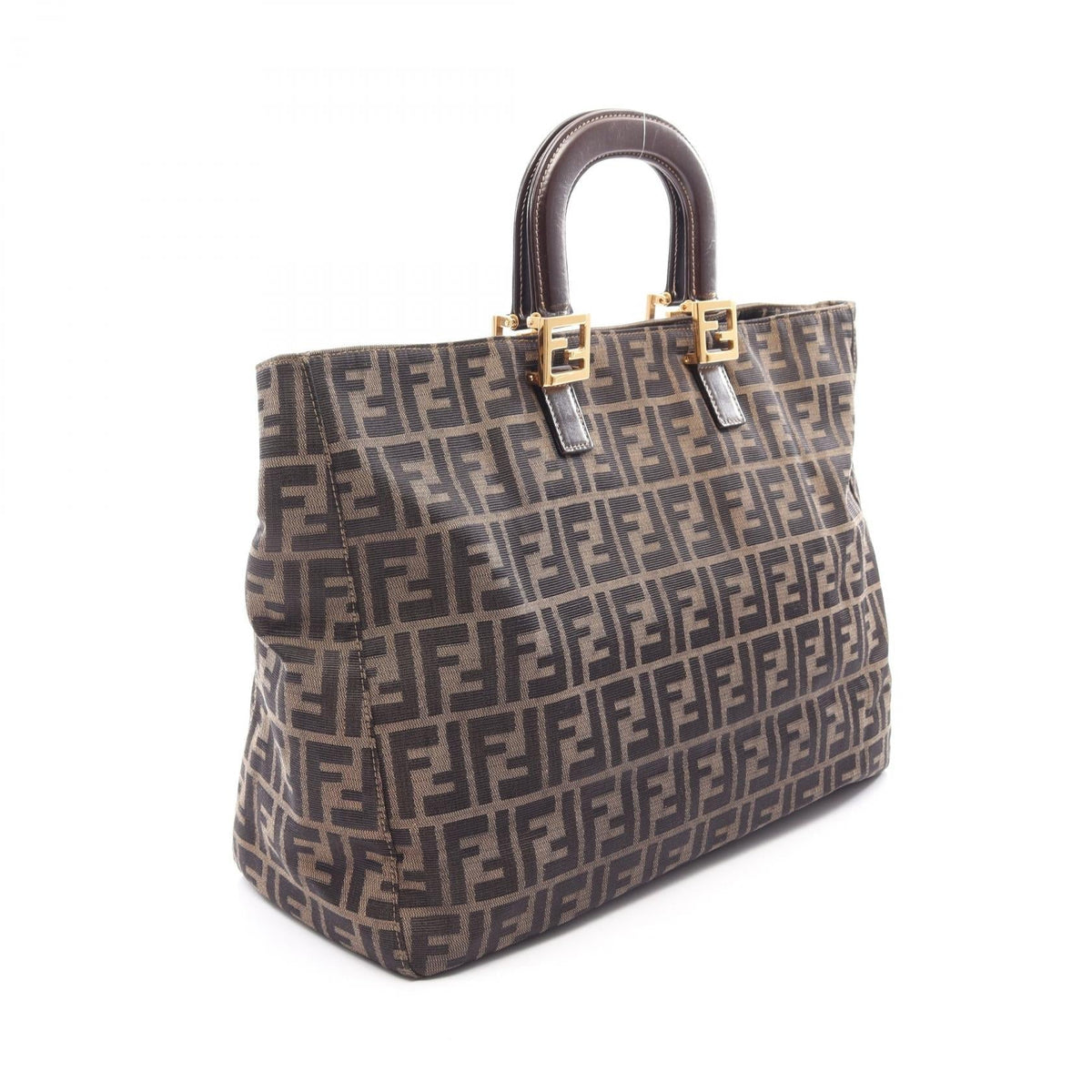 FENDI Zucca Handbag Brown/Black canvas leather 2120800030170