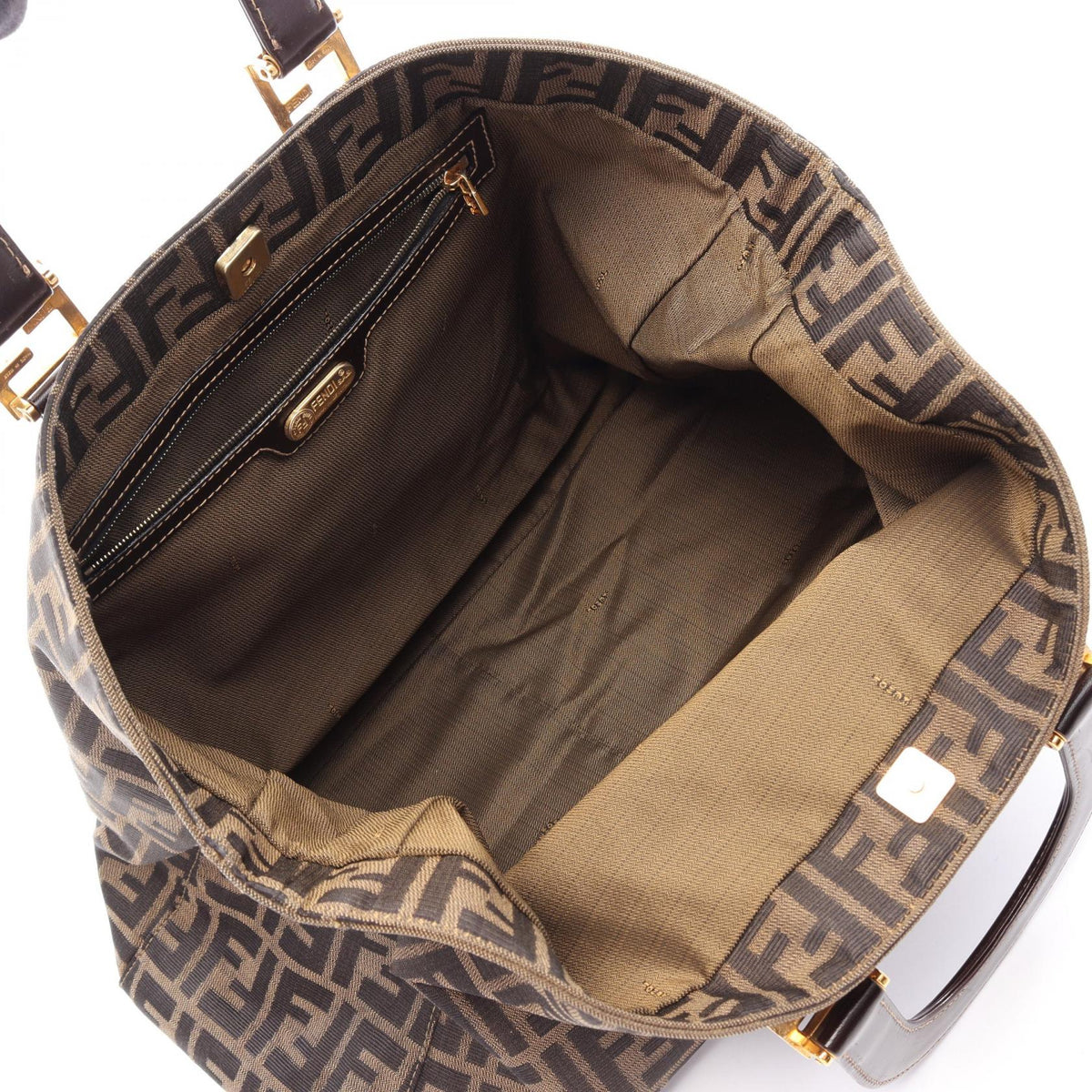 FENDI Zucca Handbag Brown/Black canvas leather 2120800030170