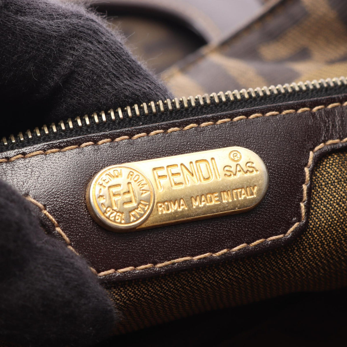 FENDI Zucca Handbag Brown/Black canvas leather 2120800030170