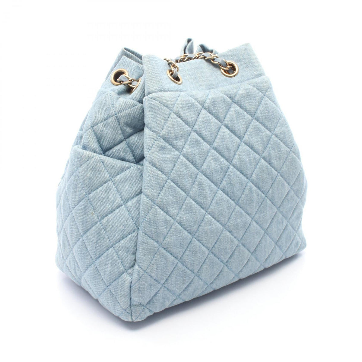CHANEL Blue Matelasse Drawstring denim�leather 2101219958101