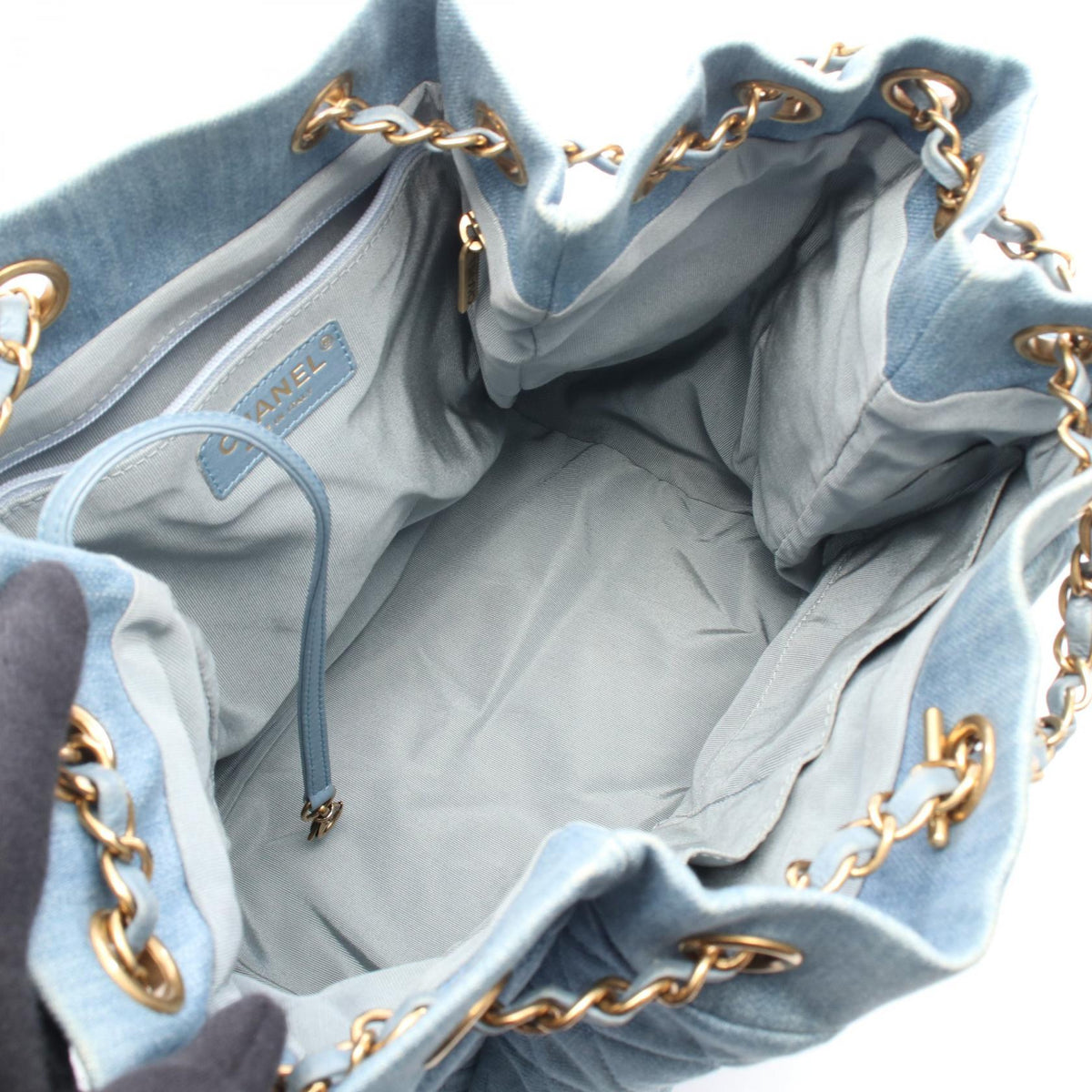 CHANEL Blue Matelasse Drawstring denim�leather 2101219958101