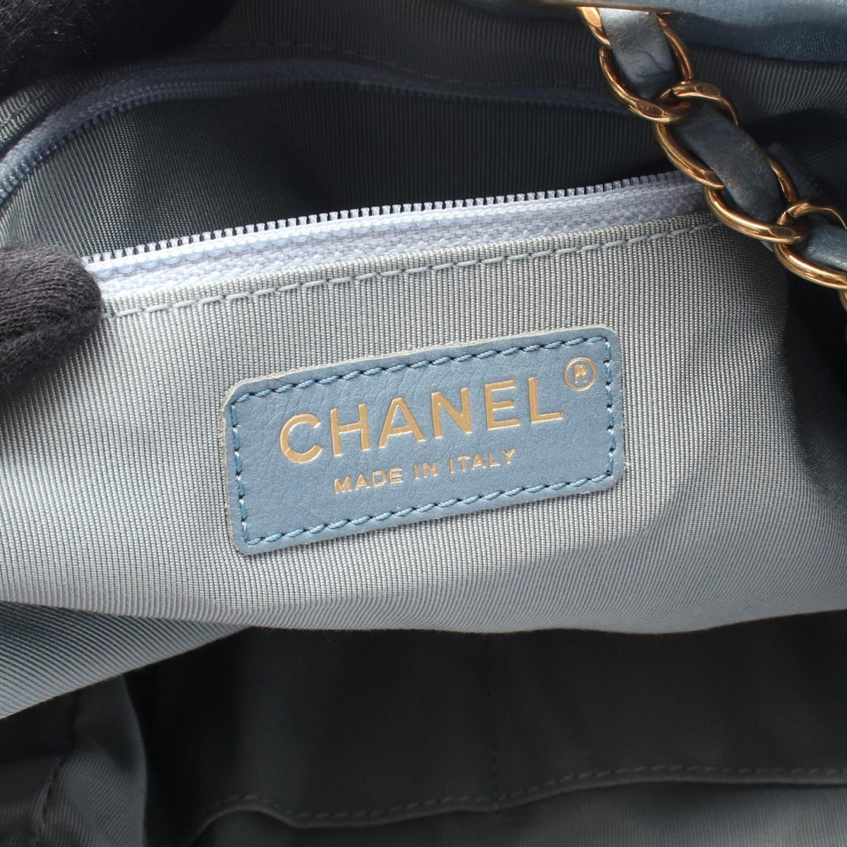 CHANEL Blue Matelasse Drawstring denim�leather 2101219958101