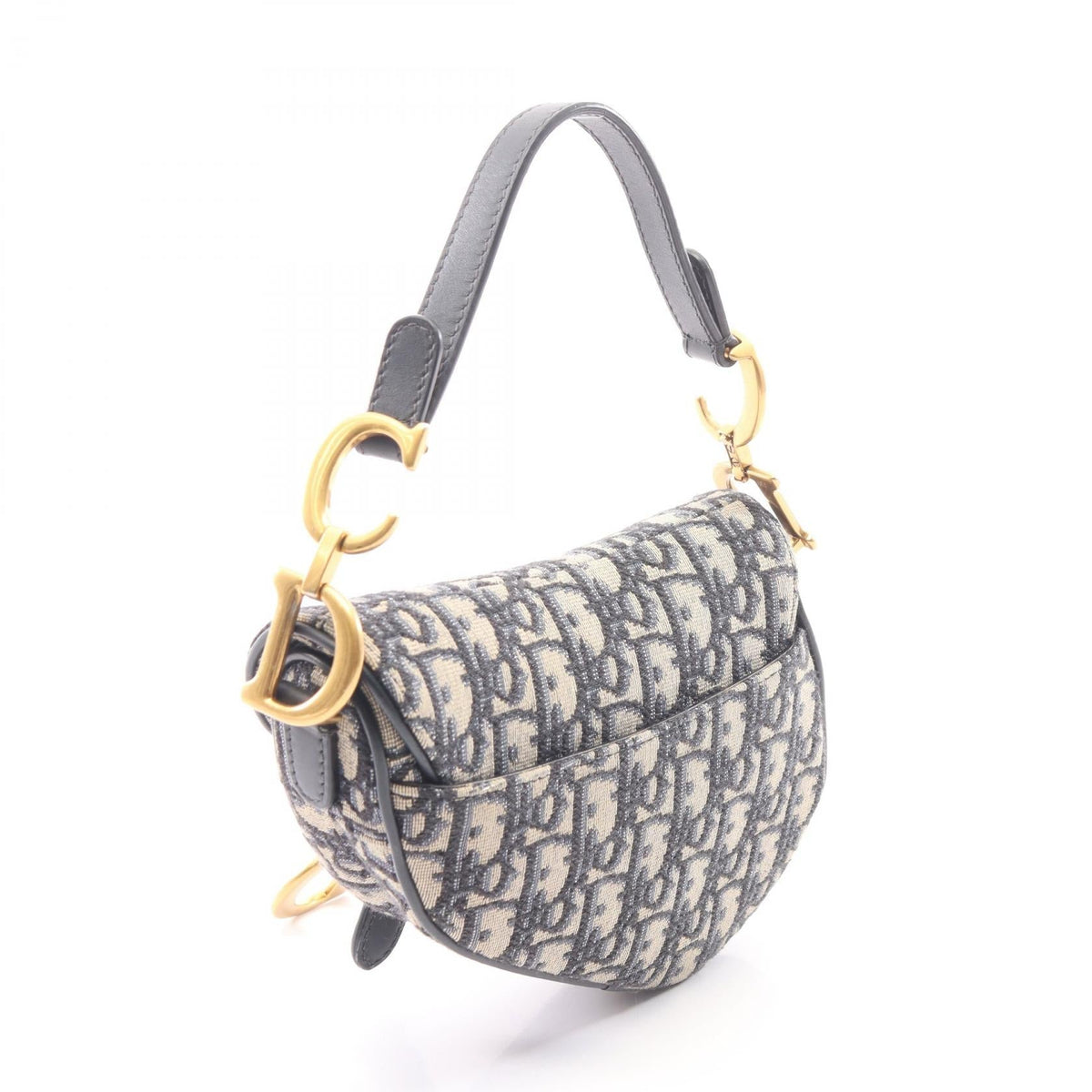 Dior Saddlebag Mini Oblique Jacquard 2WAY Handbag Navy/Beige canvas leather 2101219955742