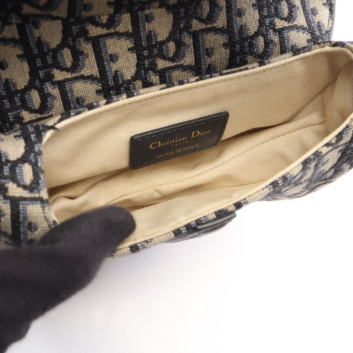 Dior Saddlebag Mini Oblique Jacquard 2WAY Handbag Navy/Beige canvas leather 2101219955742