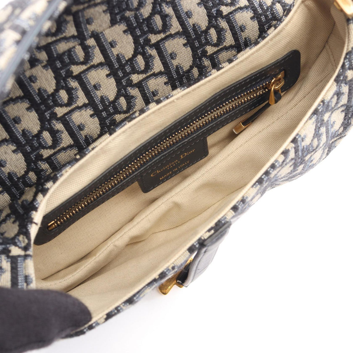 Dior Saddlebag, Oblique Jacquard, 2-Way Handbag Beige/Navy canvas�leather 2101219951317