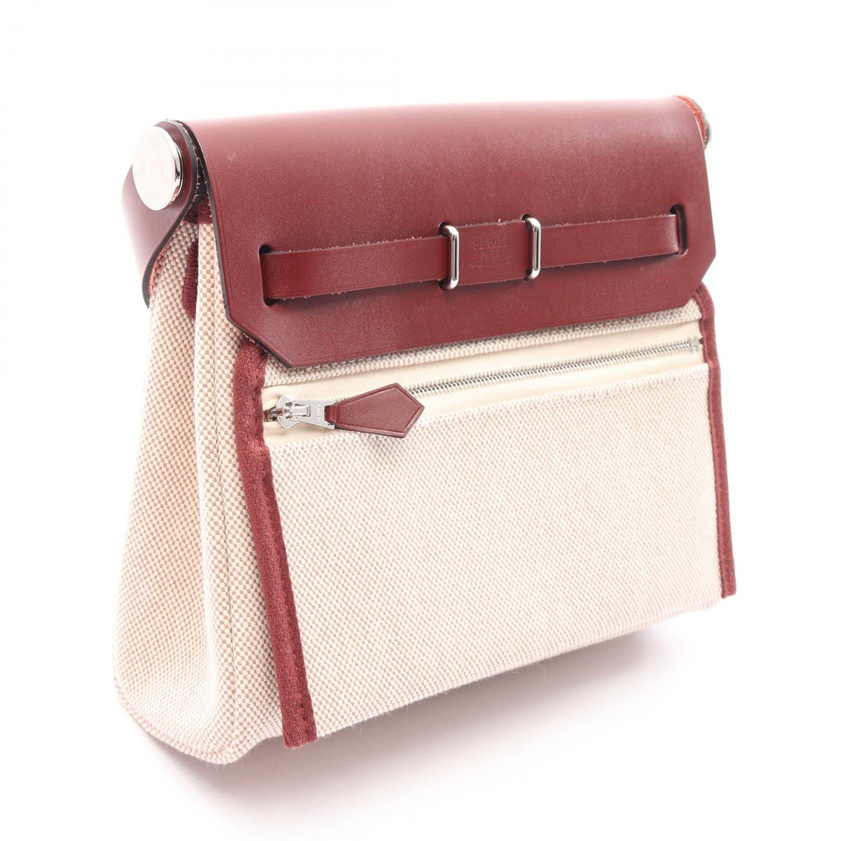 HERMES Herbag Zip Mini Ecru Rouge H Shoulder BagEcru Ecru Beige/Bordeaux Toile H canvas leather Vache leather hunter 2120300052733