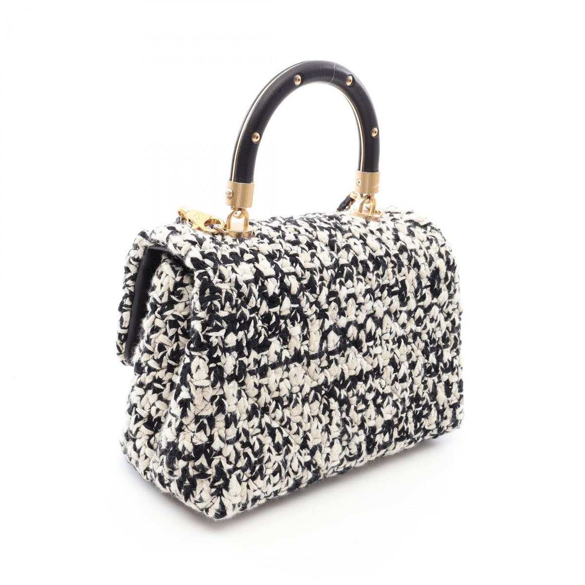 CHANEL White/Black Matelasse 2WAY Fabric�leather 2106800633917