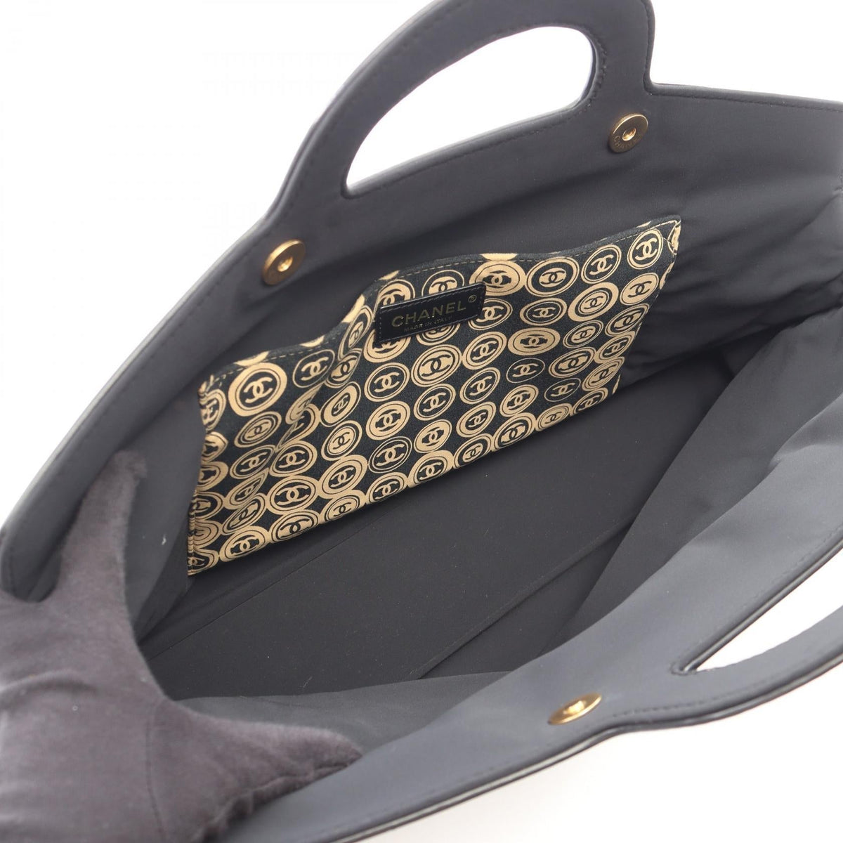 CHANEL Black/Beige COCO Mark leather�cotton 2101219950884