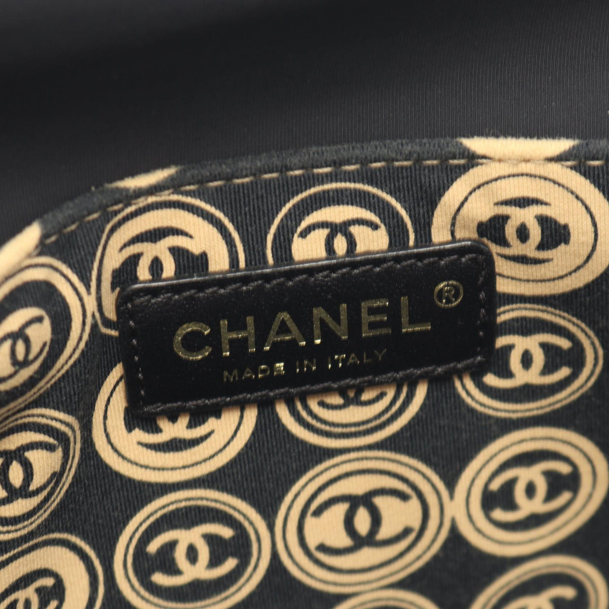 CHANEL Black/Beige COCO Mark leather�cotton 2101219950884